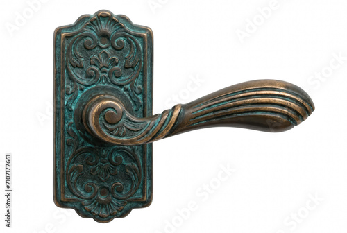 Photography Ornate Antique Bronze Door Lever with Green Patina Finish