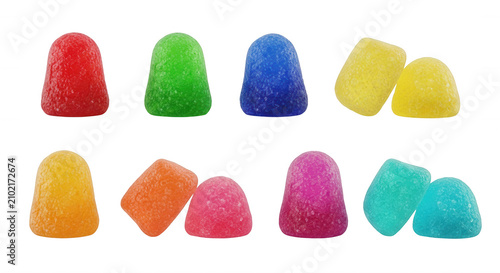 colorful candy drops lined up in pairs isolated on a white background sweet treat advertising