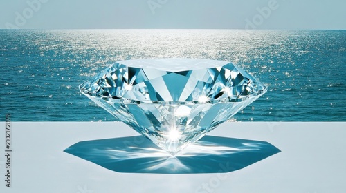 Sparkling diamond against a backdrop of shimmering water.