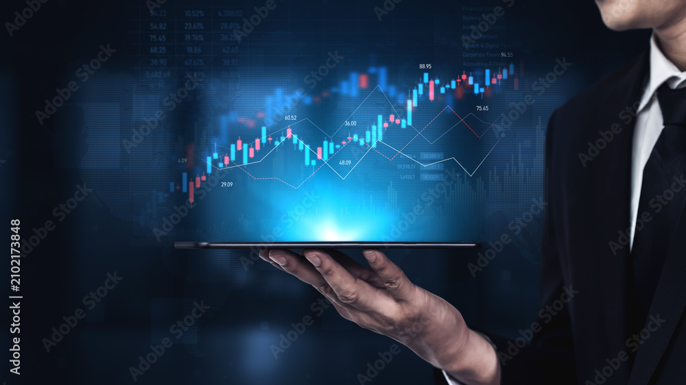 Obraz premium Candlestick chart visualizing financial market trends, investment patterns, price fluctuations, and trading strategy in capital and digital asset markets Vouch