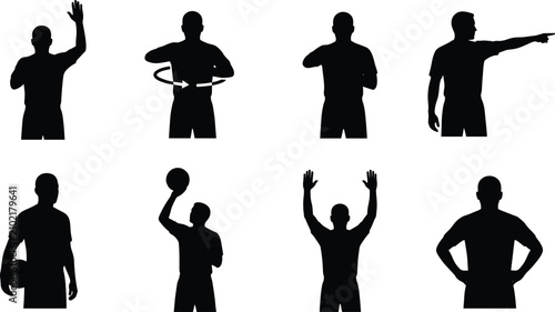 Photos Basketball referee signals vector silhouettes set featuring official hand signs