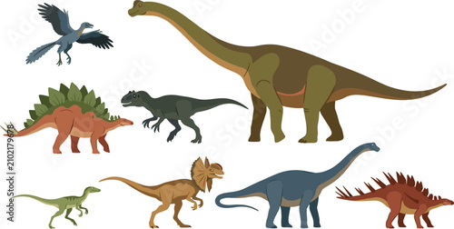 Bild auf Leinwand Prehistoric Jurassic Dinosaur Species Vector Illustration Set Featuring Brachios