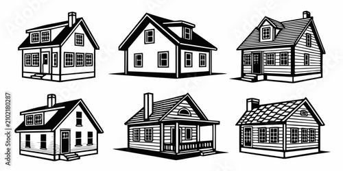 Принти на полотні Nine black silhouette of various house styles and black house silhouettes home r