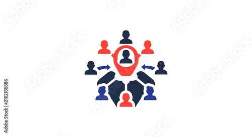 Foto Team leadership icon with highlighted person and location pin.
