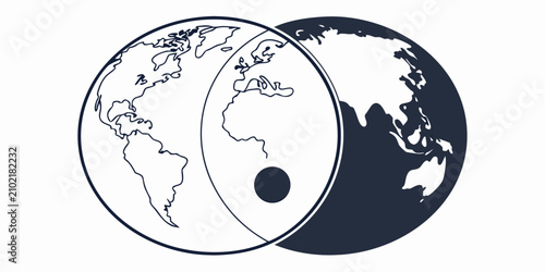 Cuadro en lienzo Split earth globe with light and dark halves, symbolizing duality and balance sp