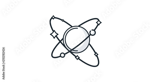 Quadro su tela Atom nucleus with orbiting electrons line art icon.