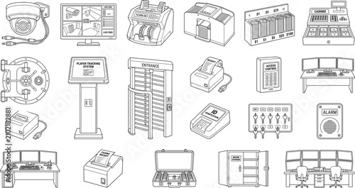 Tableau sur toile Security Equipment and Access Control Devices Line Art Technology Collection