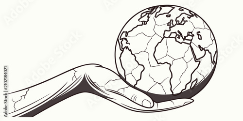 Foto Hand holding cracked globe, symbolizing global fragility and environmental conce