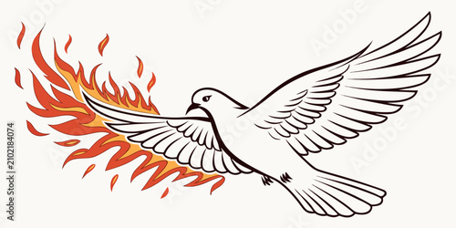 Fotografía Vibrant orange flame morphing into white dove silhouette, conflict symbolism fir