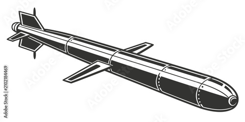 Fotografía Black silhouette of a naval torpedo side view military equipment torpedo outline