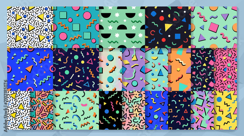 Cuadro en lienzo Collection of colorful Memphis style 90s geometric patterns.