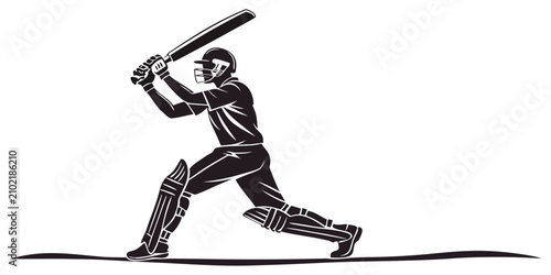 Canvastavla Black silhouette of cricket batsman hitting ball during swing