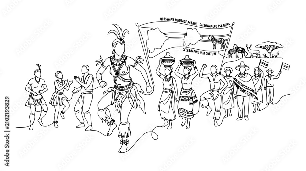 Obraz premium Botswana Heritage Parade: Cultural Celebration with Traditional Dance and Wildlife