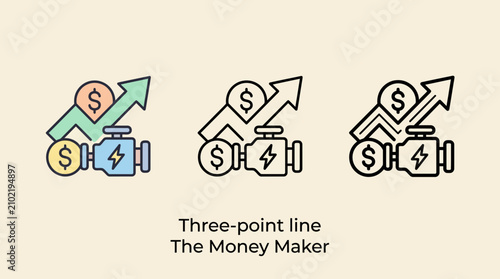 Financial Growth Engine Icon Set: Profit, Investment, Success