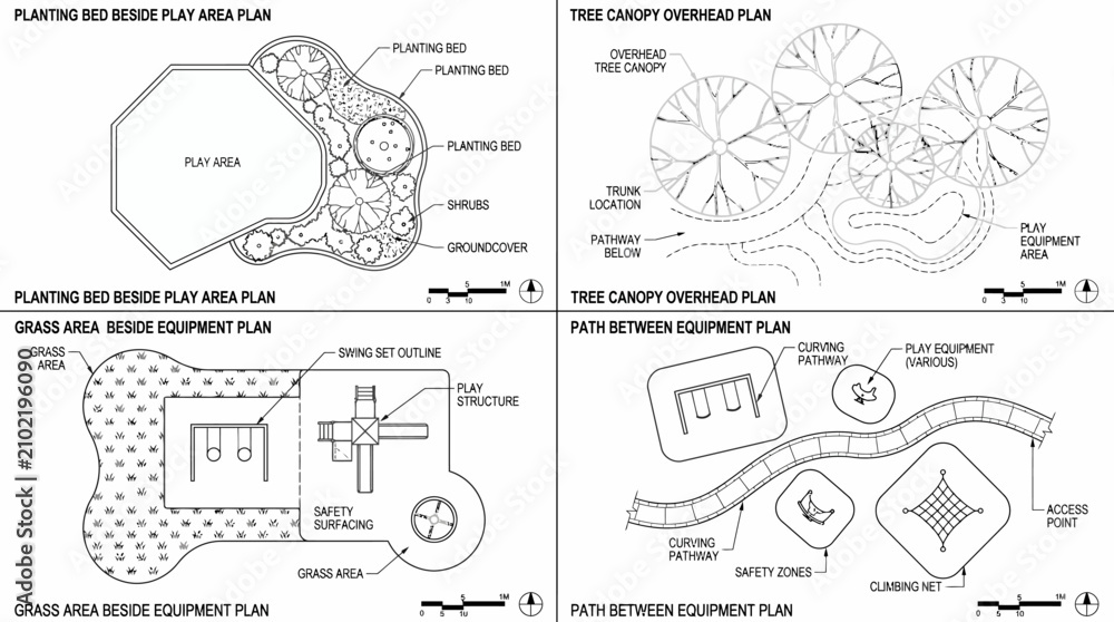 Fototapeta premium Architectural technical site plans for playground design and landscaping.