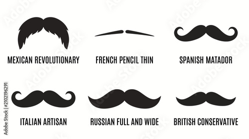 Collection of various vintage mustache styles with labels.