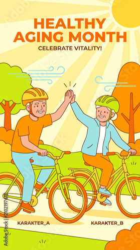 Seniors giving high five while cycling in the park