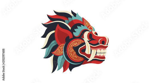 Side profile of colorful Balinese mythical dragon head.