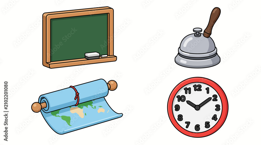 Naklejka premium Set of colorful cartoon school and office icons.