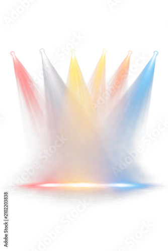 Colorful stage spotlights illuminating png isolated on transparent background