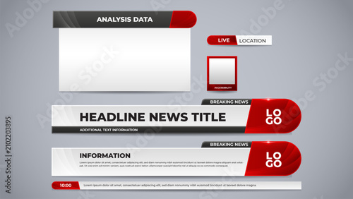 Red lower third with live coverage set for television and news banner template