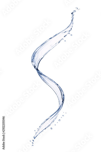 S-shaped water splash swirl on white png isolated on transparent background