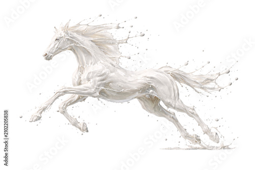 White horse made of liquid splash on png isolated on transparent background