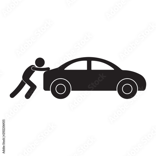 Flat vector icon of a person pushing a car