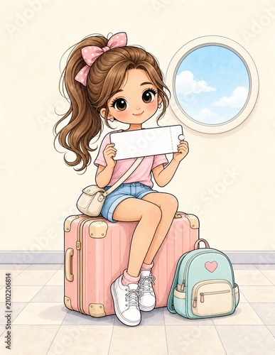 Cute vacation girl color printable illustration 26