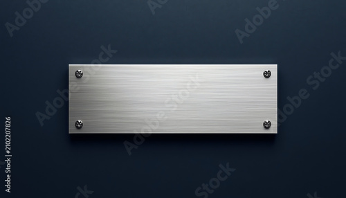 Metal banner. Realistic iron plate. Stainless steel board with modern texture and silver shine. Metallic surface template secured with screws. Platinum blank place for text or logo