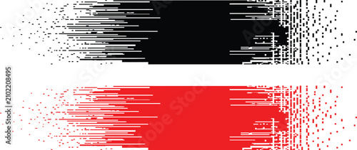 Digital Glitch Distortion Effect Set - Abstract Noise Pixel Texture Bars in Black and Red, Modern Tech Vector Illustration for Cyber and Futuristic Design