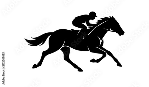 Cuadro en lienzo Elegant horse and jockey silhouette logo icon isolated on white background edita