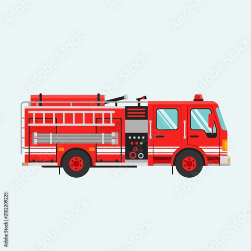 Konstfotografi Modern Red Fire Truck Illustration for Emergency Rescue Services