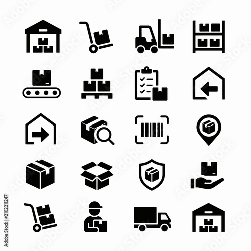 Konstfotografi Logistics and Warehouse Management Icons Set for Shipping Delivery and Supply Ch