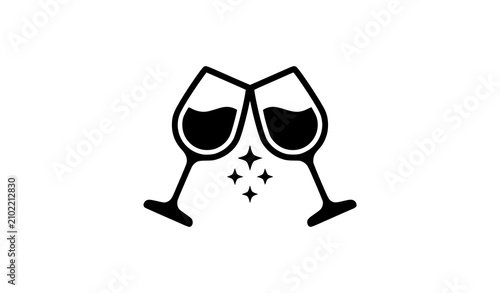 Foto Wine toast icon solid style with clinking glasses flat vector illustration