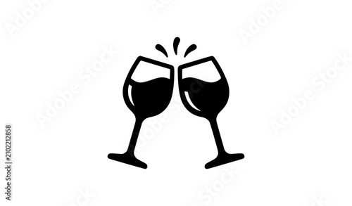 Bild auf Leinwand Premium wine toast silhouette icon with clinking glasses vector illustration