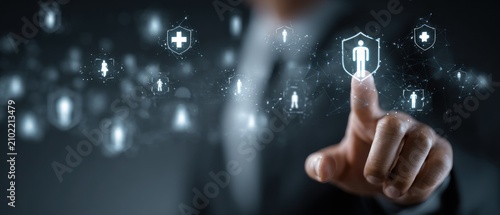 Person pointing at human health concept