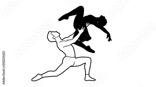 Ballet Lift Pose, Male Dancer Lifting Female Partner Vector Illustration
