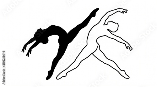 Dancer Fluid Movement Duo, Contemporary Backbend Pose Silhouette Illustration