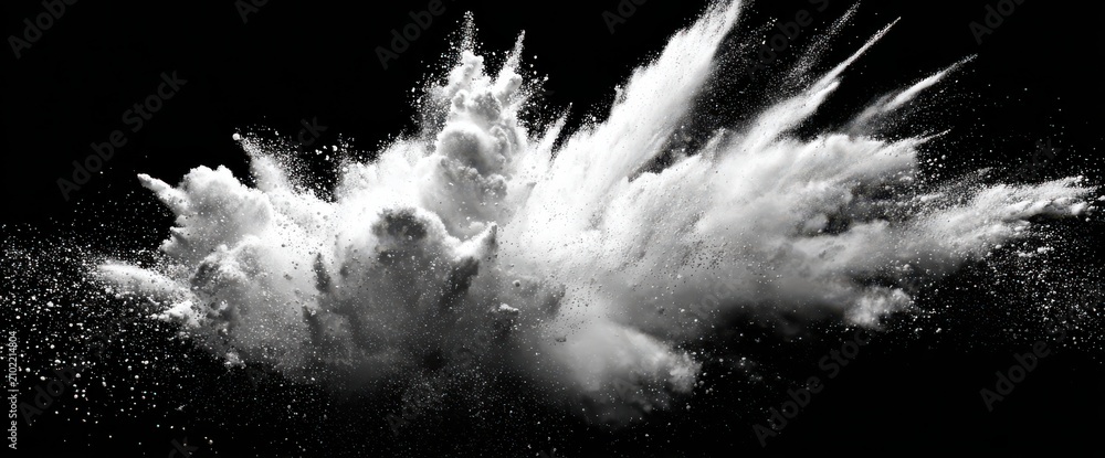 Obraz premium Violent white powder blast creating dynamic cloud with explosion abstract isolated particle particulate whiteness fragment highspeed momentum splatter volcanic