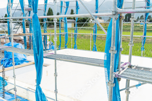 Scaffolding for a home construction site, single-pipe scaffolding