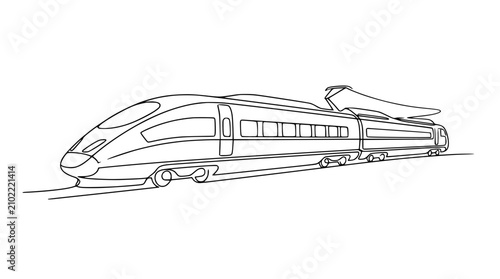 Tableau sur toile Sleek modern high-speed train, minimalist line art illustration, white backgroun