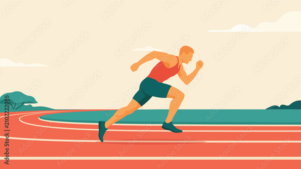 Obraz premium Male sprinter athlete running on athletics track stadium with sprinter competition exercise training lifestyle