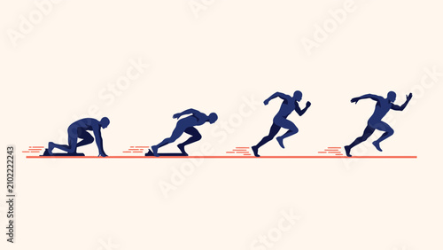 Foto Stages of a runner starting a sprint race on blocks with starting competition ac
