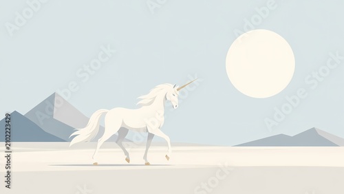 White Unicorn Crossing a Pale Dream Plain