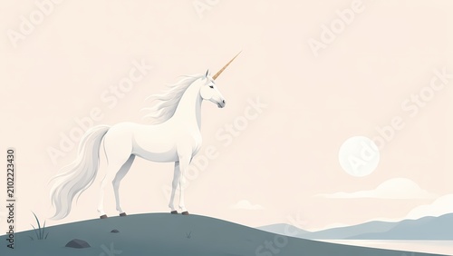Minimalist Unicorn on Serene Hill