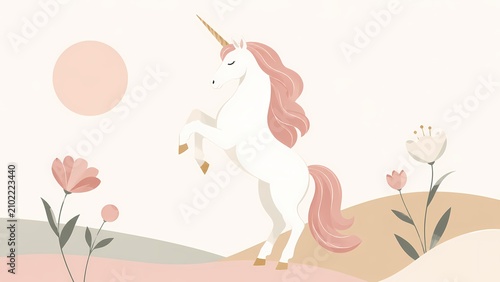 Pastel Unicorn Among Abstract Flowers