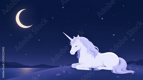 Sleeping Unicorn Under Crescent Moon
