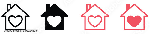 Photography House with heart icon combining home shape and love symbol for real estate, fami