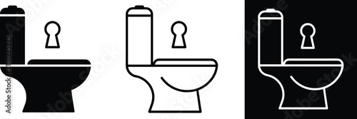 Foto Toilet bowl with keyhole privacy icon set featuring flush commode in solid glyph line outline and inverted style vector